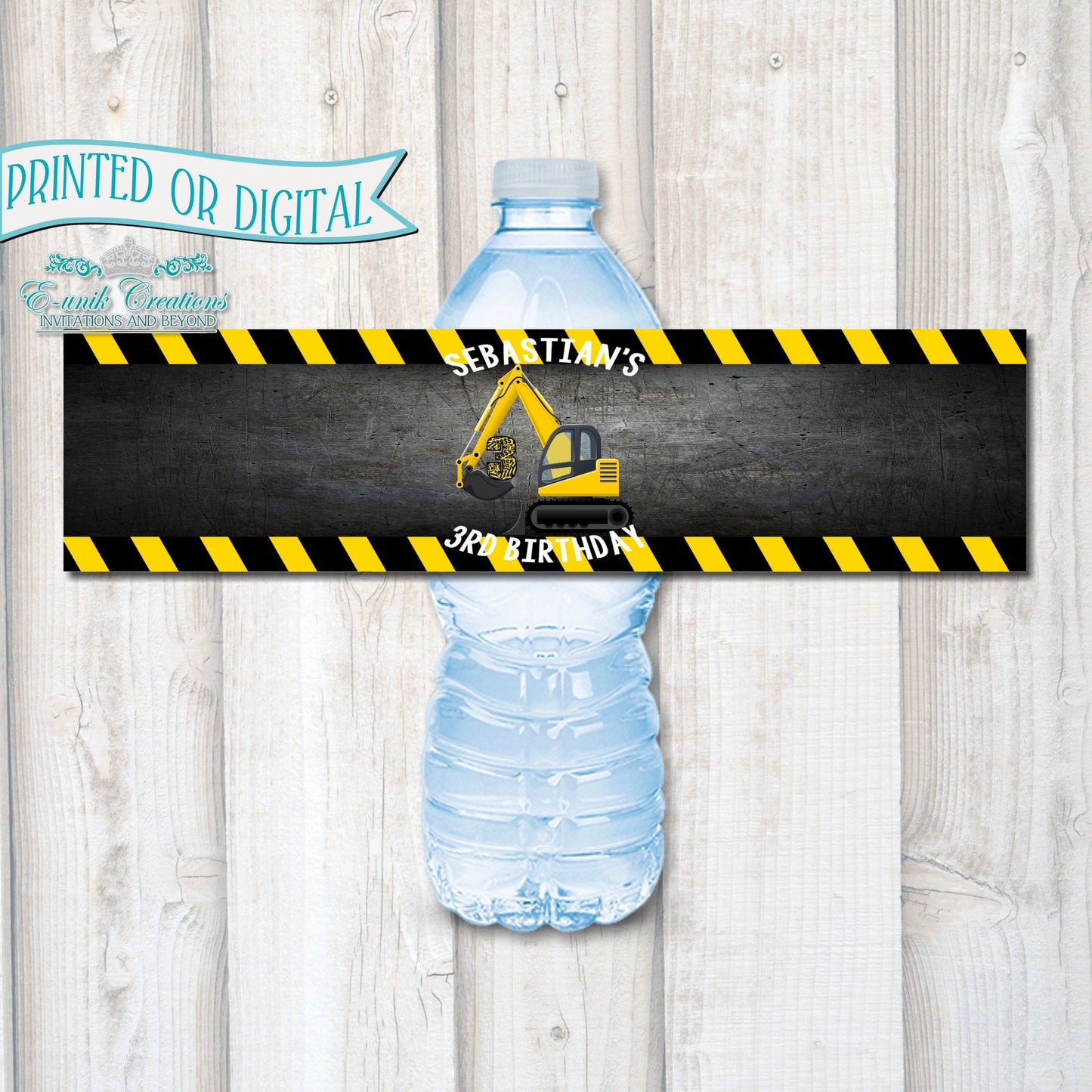 Construction Labels, Construction Party, Water Bottle Wrappers