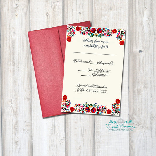 Mexican Red Floral RSVP Card