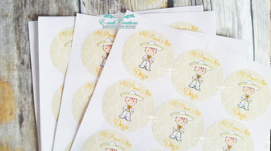 Gold Charro Stickers, Mariachi Labels, Mexican Fiesta, Mi Bautizo Charro, Charro Baptism