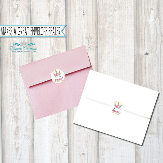 Glitter Unicorn Sticker, Personalized Unicorn Label, Printed Envelope Sealer