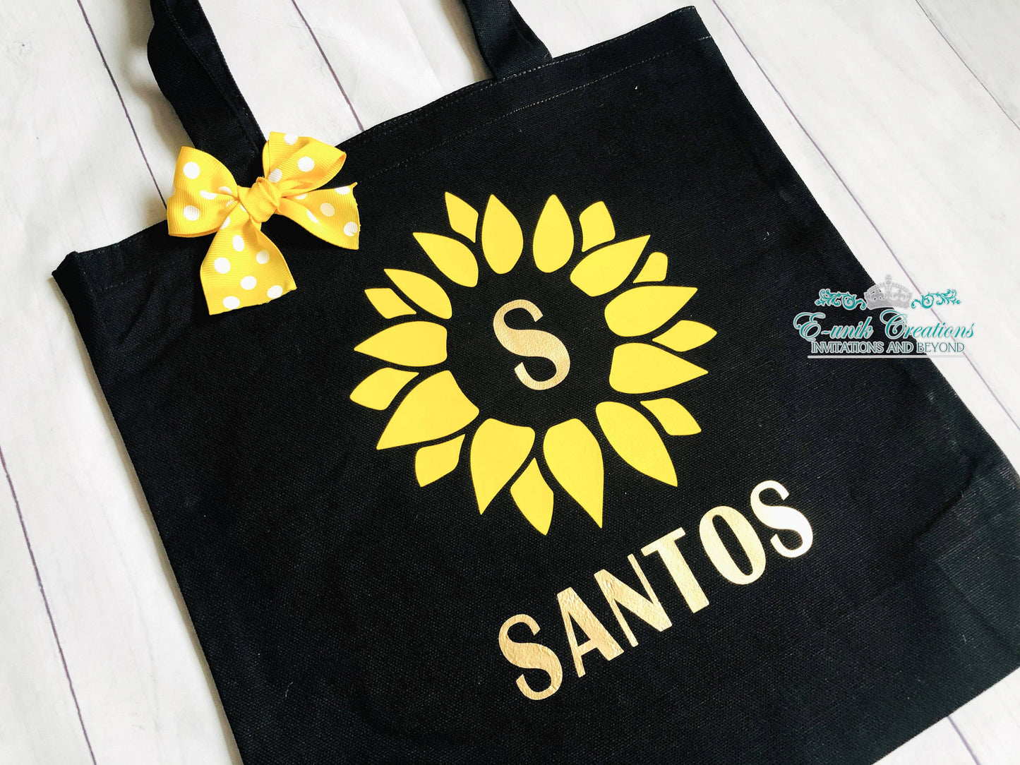 Bolsa de asas de girasol, bolsa de lona con nombre. SF0510