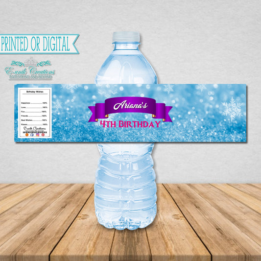 Frozen Bottle Labels, Frozen Party Favors, Snowflake Party Label