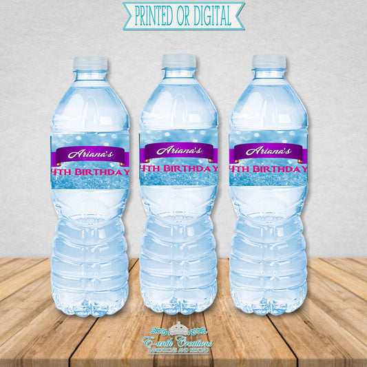 Frozen Bottle Labels, Frozen Party Favors, Snowflake Party Label