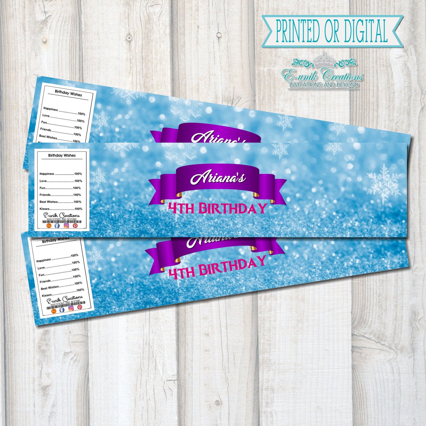 Frozen Bottle Labels, Frozen Party Favors, Snowflake Party Label