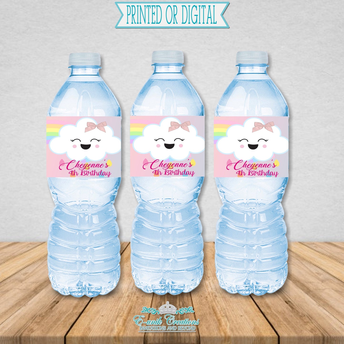 Rainbow Water Labels, Kawaii Rainbow, Cloud 9 Party. RC0528