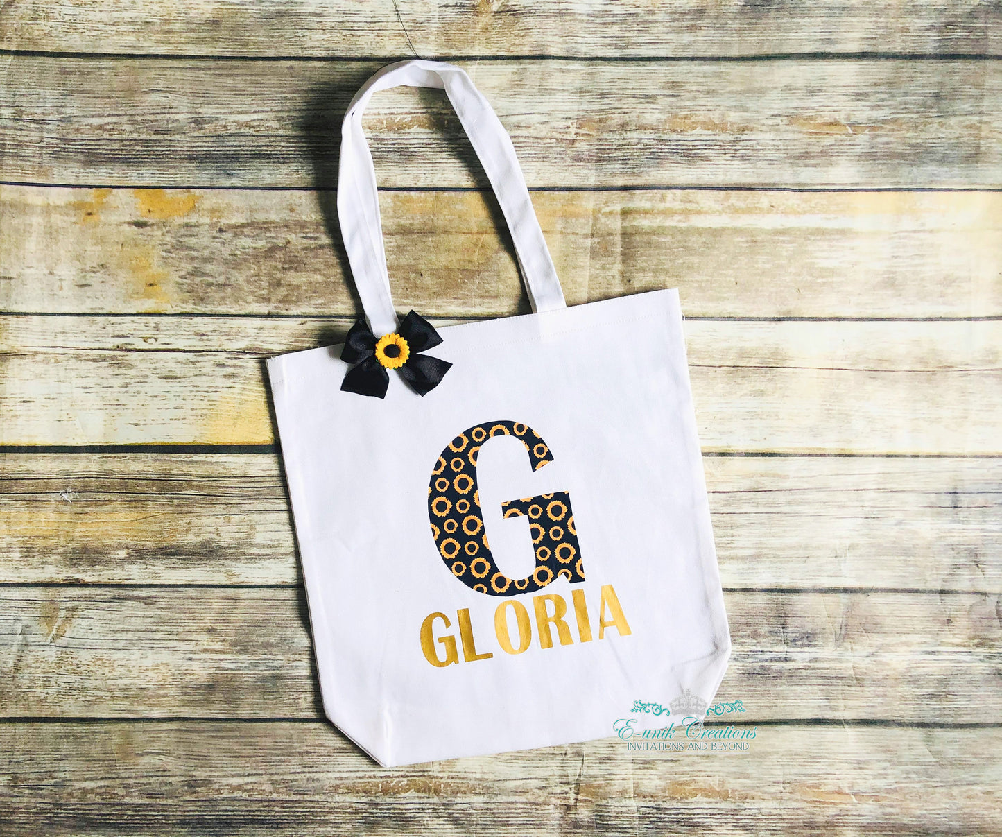 Bolsa de asas de girasol, bolsa de lona con nombre. SF0510