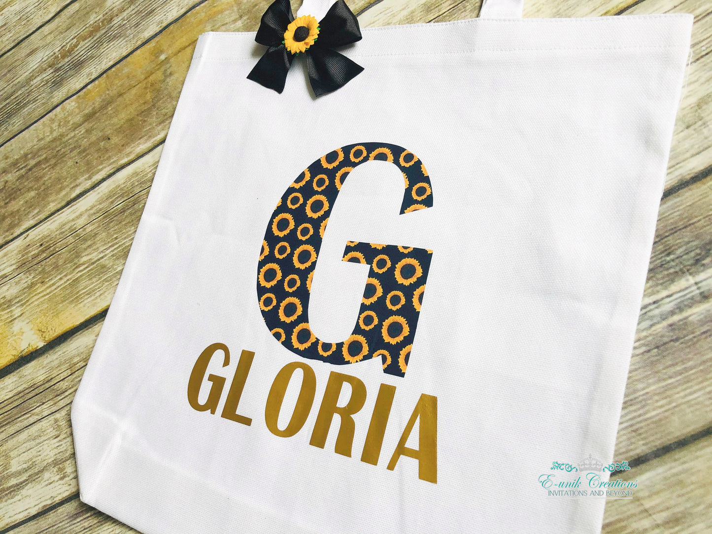 Bolsa de asas de girasol, bolsa de lona con nombre. SF0510