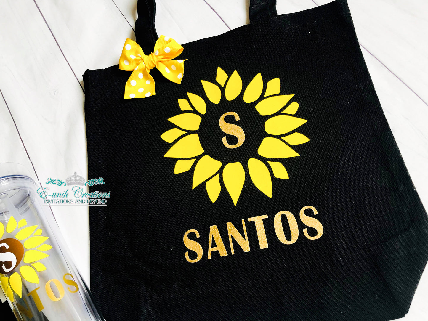 Bolsa de asas de girasol, bolsa de lona con nombre. SF0510