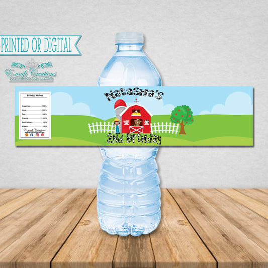 Farm Bottle Labels, Farm Water Labels, Barnyard Party Decor