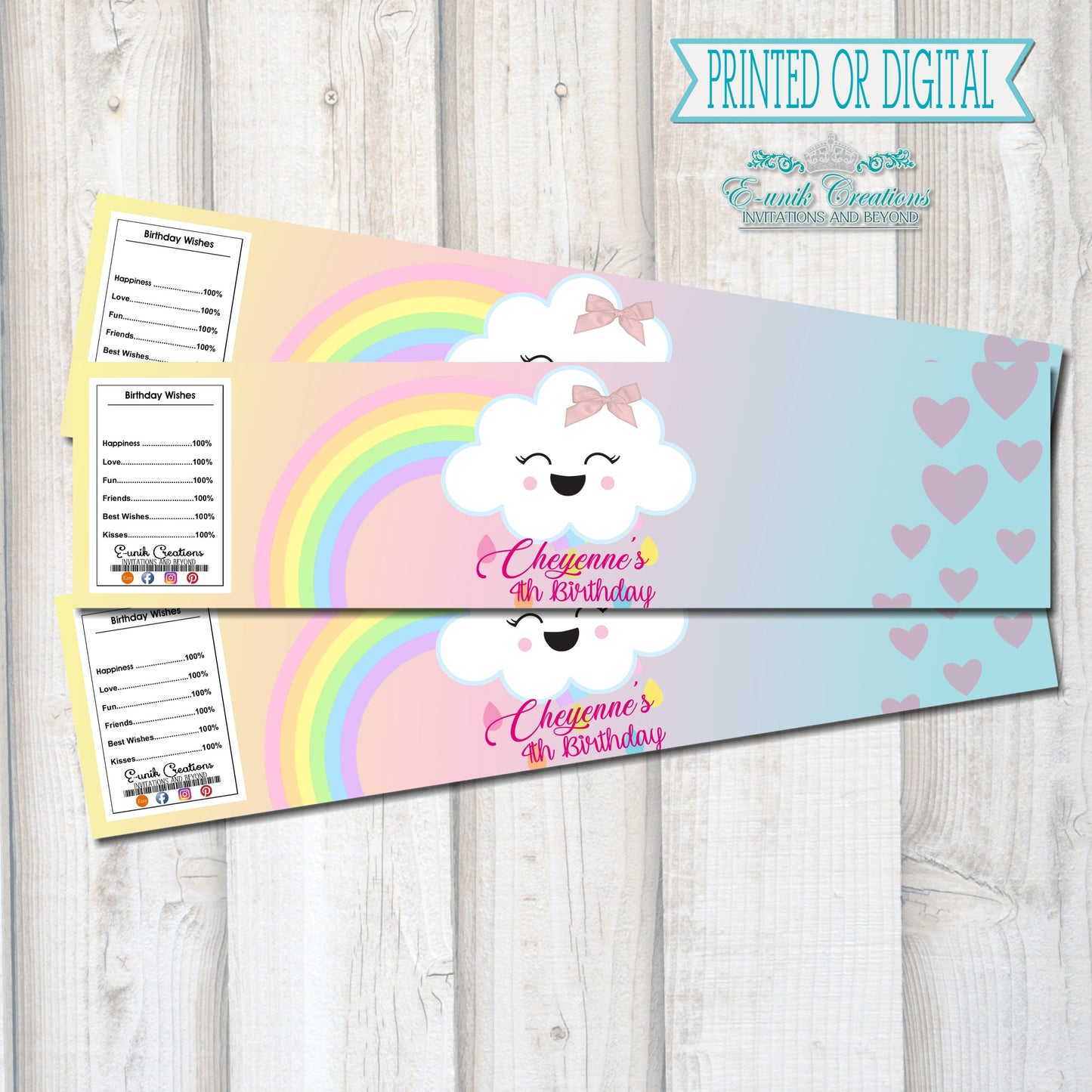 Rainbow Water Labels, Kawaii Rainbow, Cloud 9 Party. RC0528