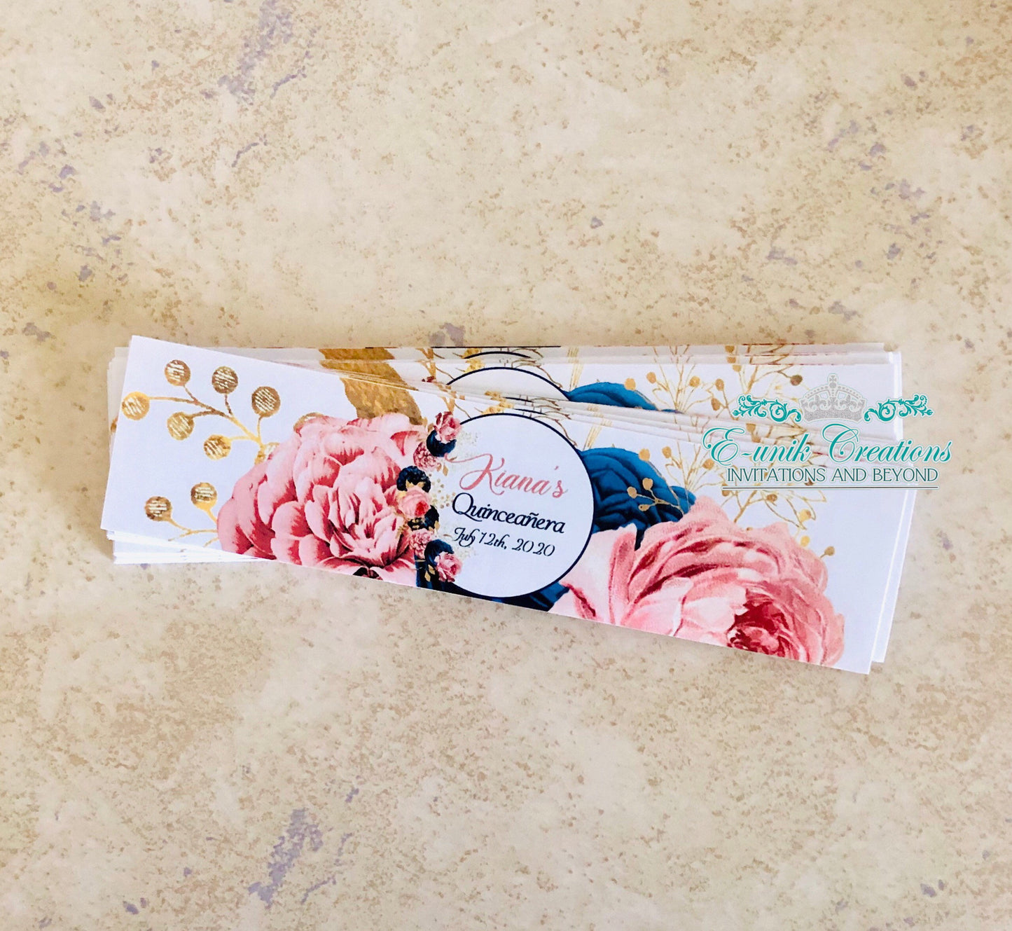 Navy Blue & Blush Floral Label