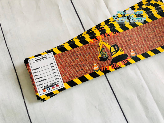 Construction Labels, Construction Party, Water Bottle Wrappers
