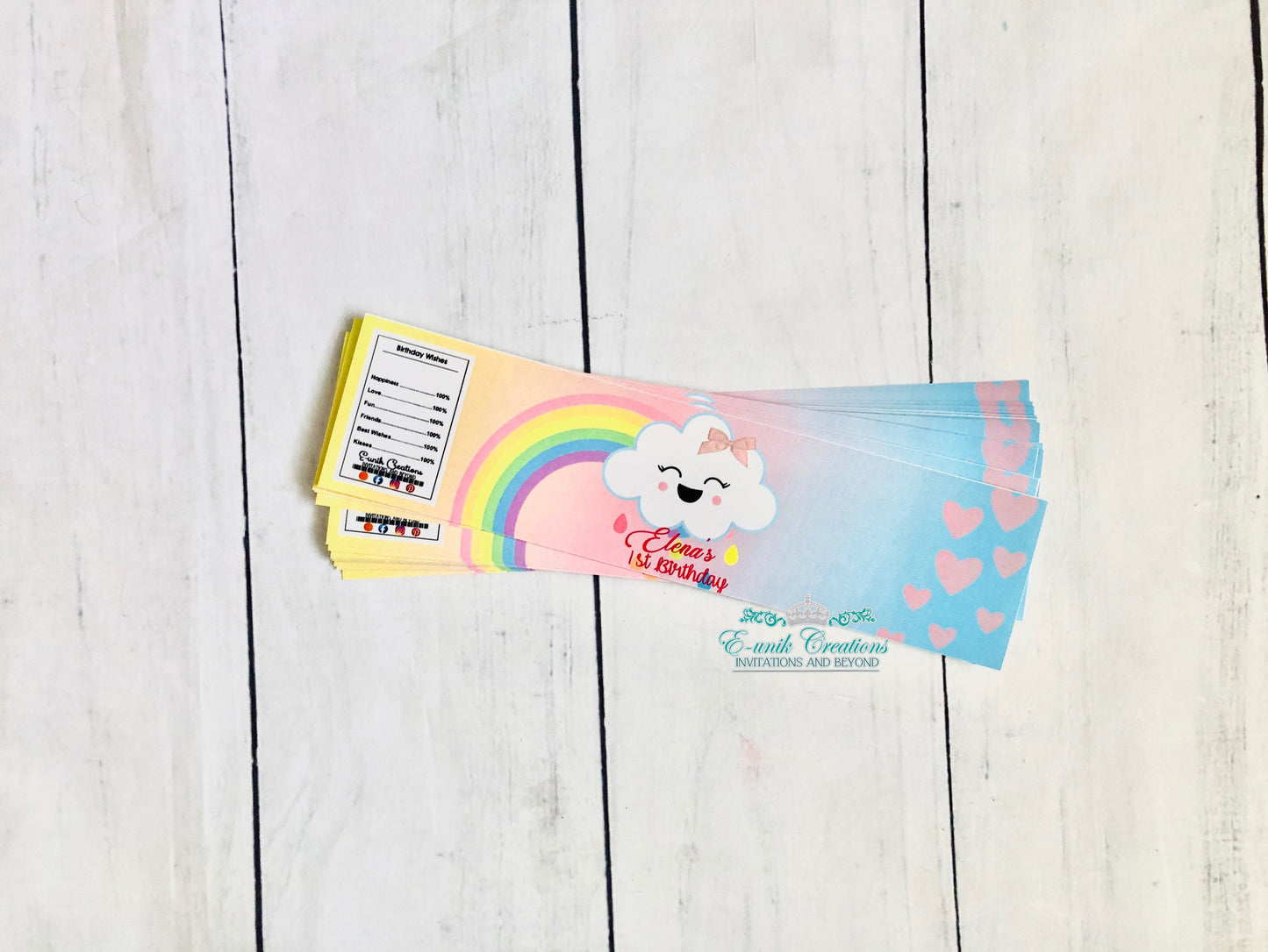Rainbow Water Labels, Kawaii Rainbow, Cloud 9 Party. RC0528