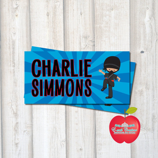 Boy Ninja School Supplies Labels