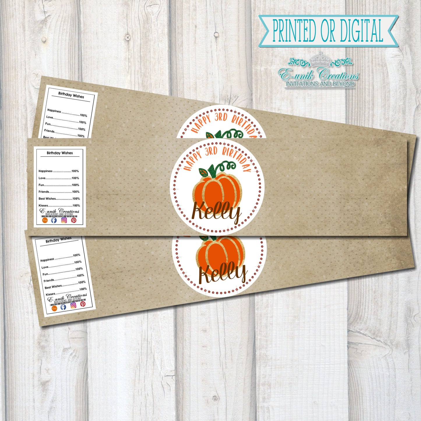 Pumpkin Bottle Label Fall Party Theme