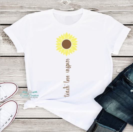 Sunflower Teacher Tee, Teach Love Inspire