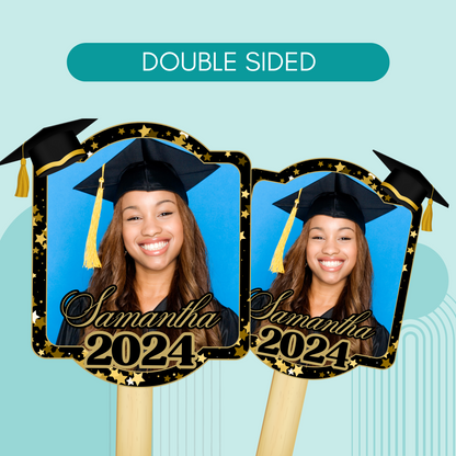 Personalized Graduation Fans - Black and Gold