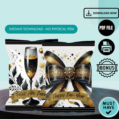 New Year Chip Bag Cover PDF Instant Download File | Winter Holidays Celebration