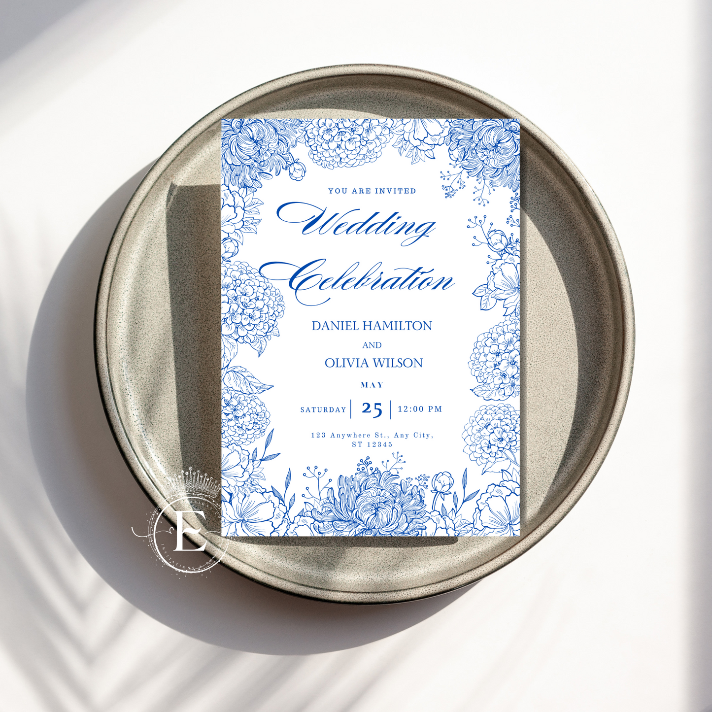 Royal Blue Floral Wedding Invitation