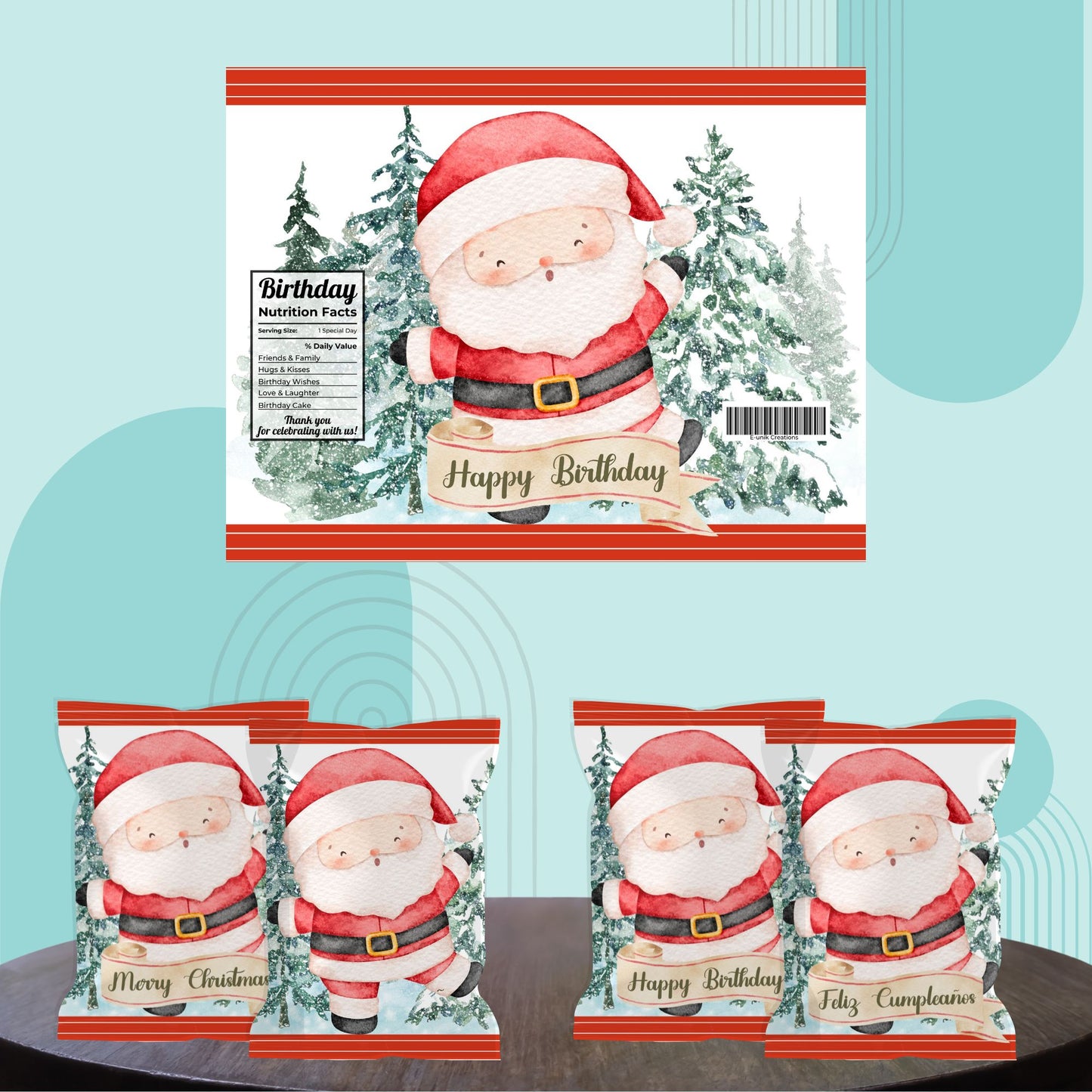 Santa Claus Chip Bag Cover PDF Instant Download File | Winter Holidays Celebration