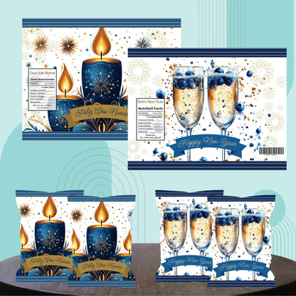 New Year Chip Bag Cover PDF Instant Download File | Blue New Year Decorations