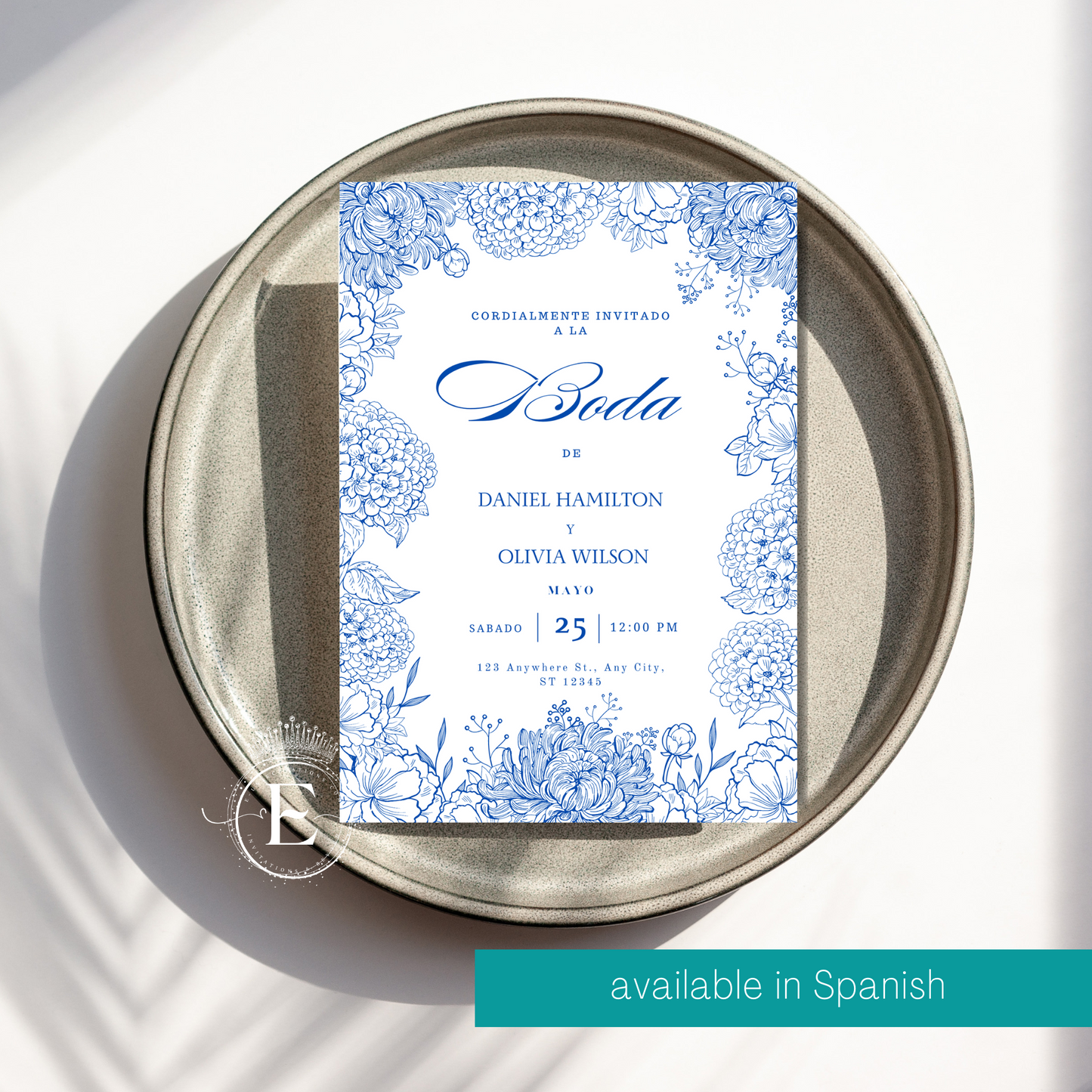 Royal Blue Floral Wedding Invitation