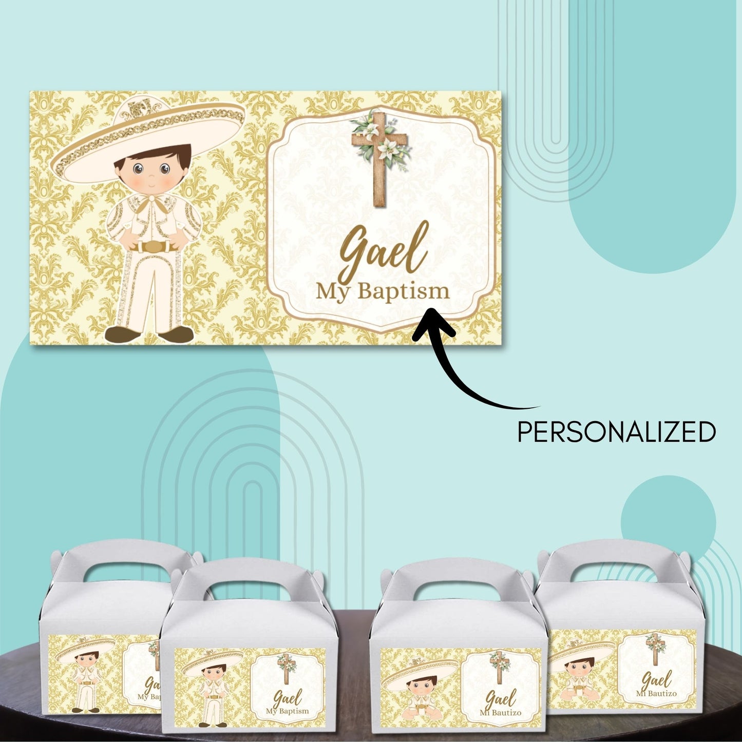 Gold Charrito Gabble Box Labels Set of 12 For A Charro Baptism Party Favors Treat Box