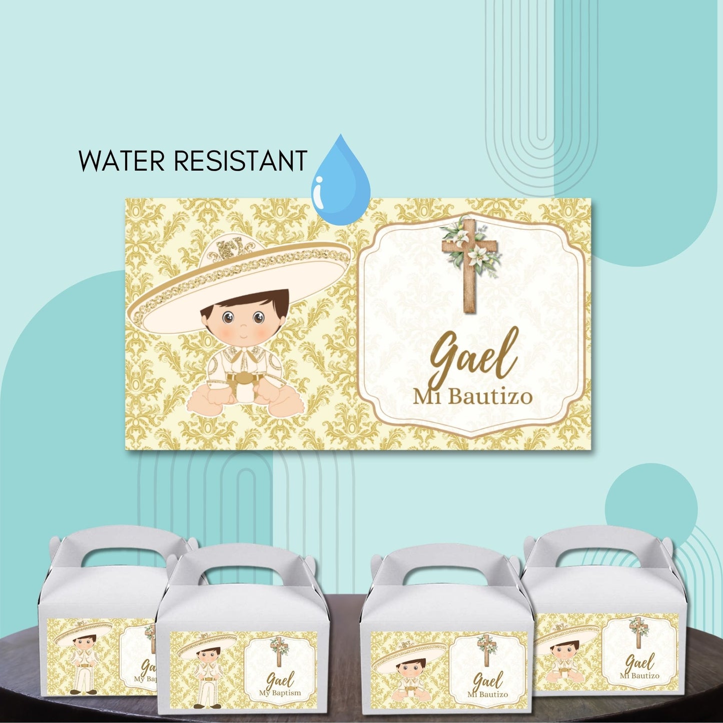 Gold Charrito Gabble Box Labels Set of 12 For A Charro Baptism Party Favors Treat Box