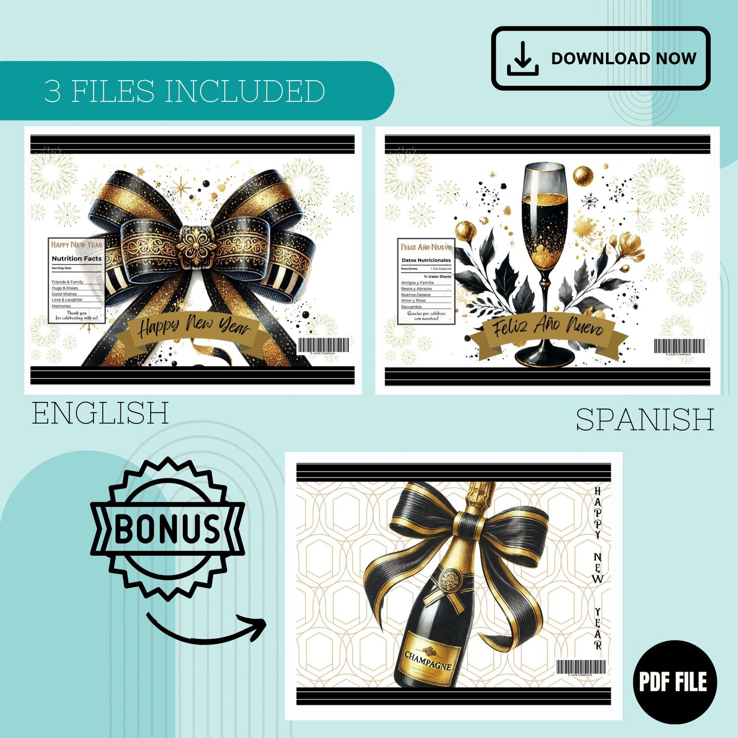 New Year Chip Bag Cover PDF Instant Download File | Winter Holidays Celebration