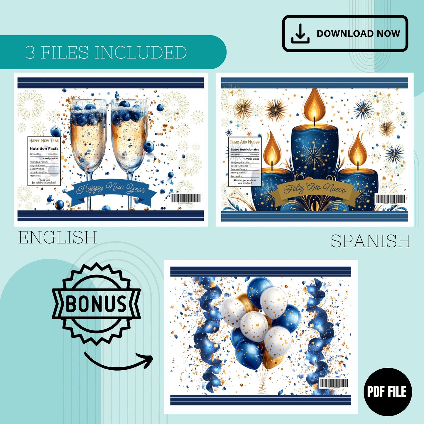 New Year Chip Bag Cover PDF Instant Download File | Blue New Year Decorations