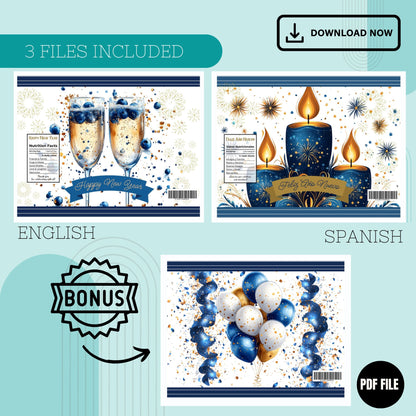 New Year Chip Bag Cover PDF Instant Download File | Blue New Year Decorations
