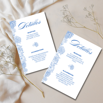 Invitación de boda de dalias azul marino y rubor