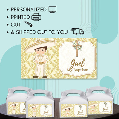 Gold Charrito Gabble Box Labels Set of 12 For A Charro Baptism Party Favors Treat Box
