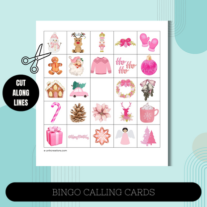 Pink Christmas Bingo Card Game