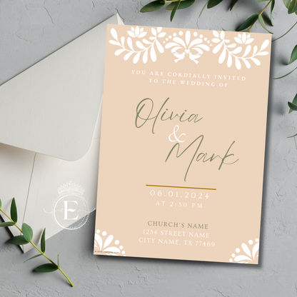 Invitación de boda de dalias azul marino y rubor