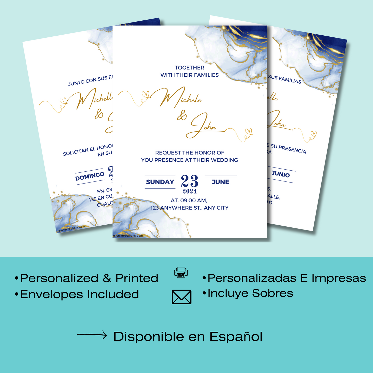 Royal Blue Water Color Wedding Invitation