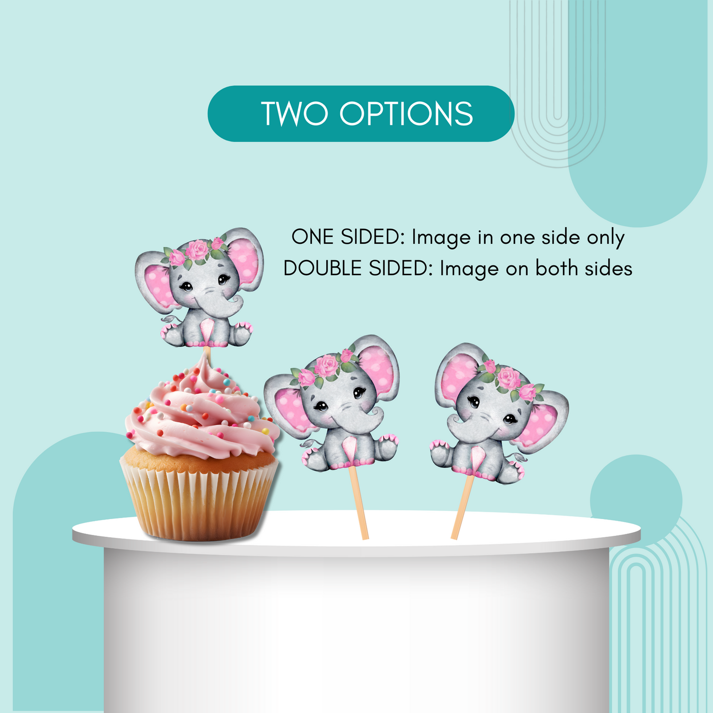 Pink Floral Elephant Cupcake Toppers