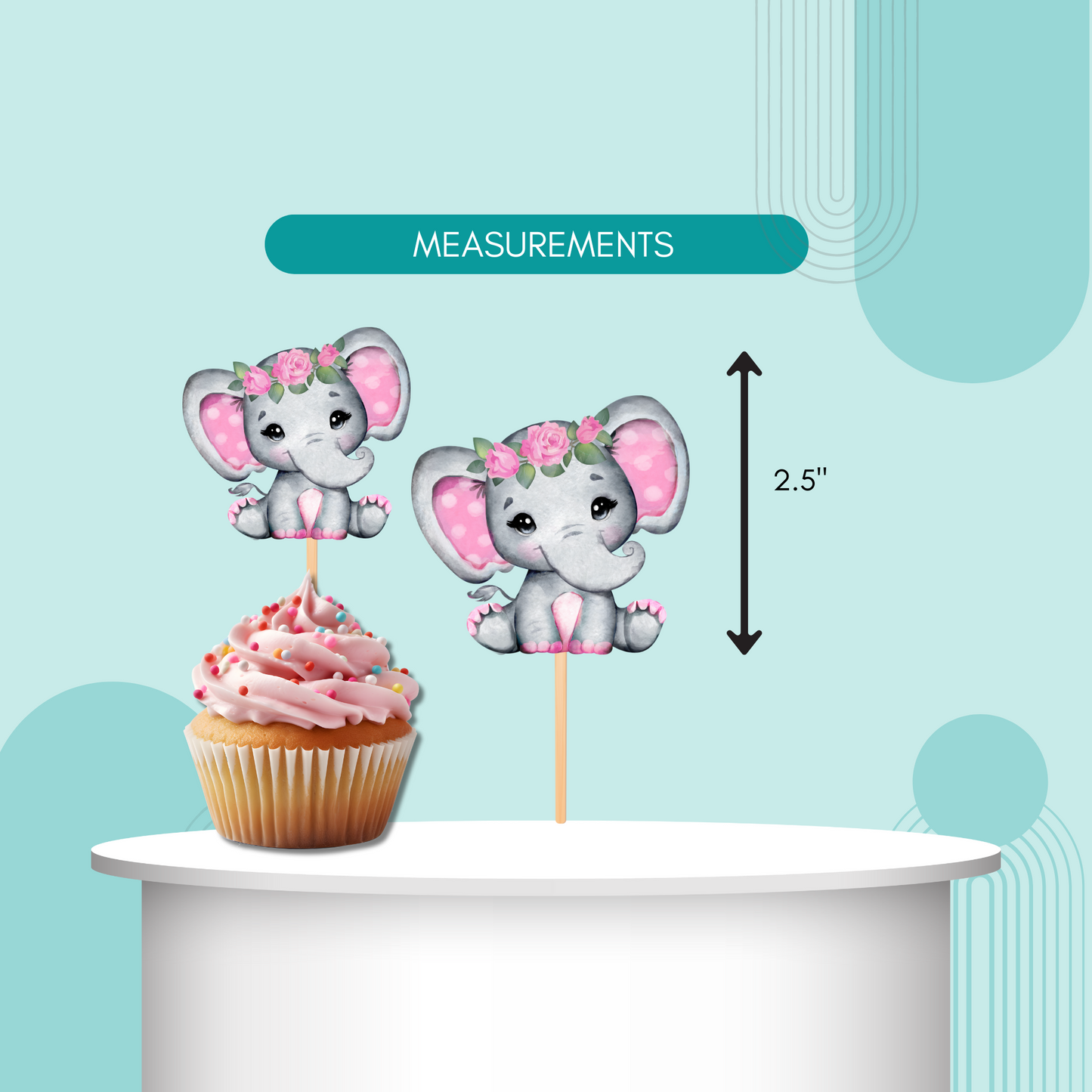 Pink Floral Elephant Cupcake Toppers