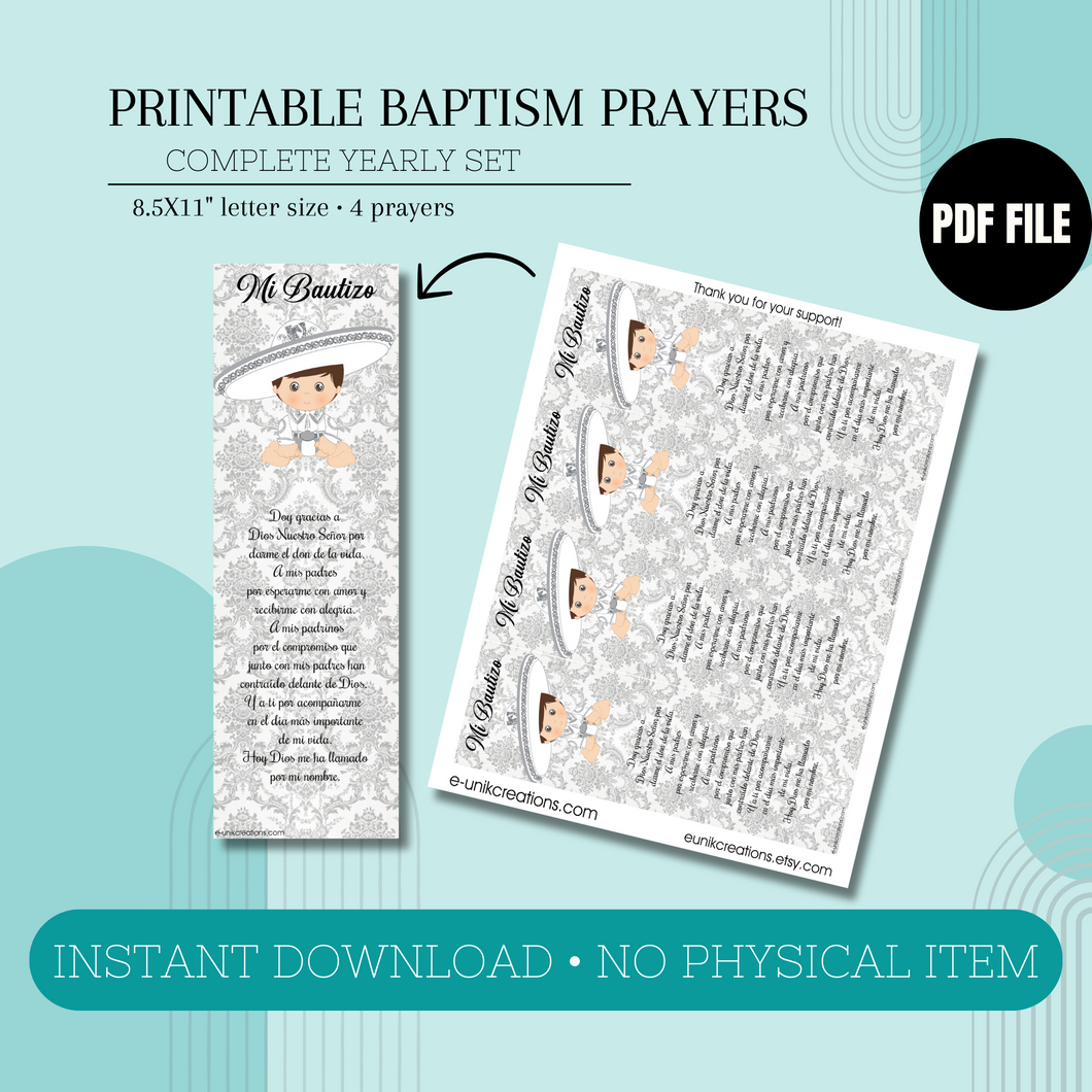 Silver Baby Charro Baptism Printable Prayers