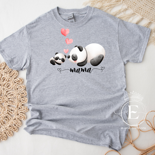 Panda Bear Mom and Baby Gray T-shirt
