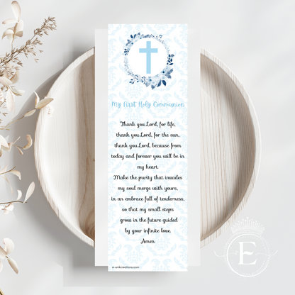 Blue Floral First Communion Bookmark Favors