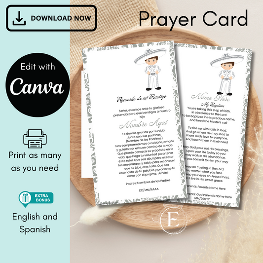 Silver Charro Editable Prayer Card