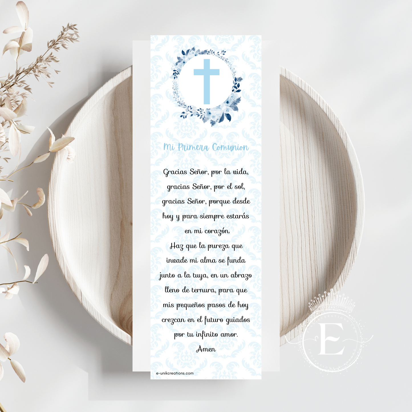 Blue Floral First Communion Bookmark Favors