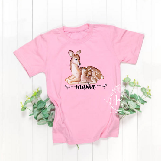 Deer Mom and Baby Pink T-shirt