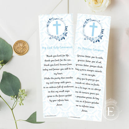 Blue Floral First Communion Bookmark Favors