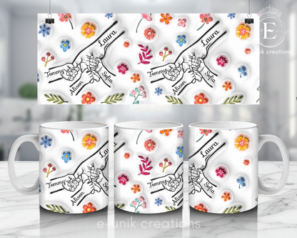 Mom and Kid's Name 3D Floral Mug