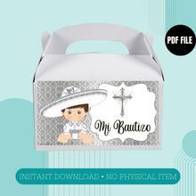 Load image into Gallery viewer, Silver Baby Charro Baptism Gable Box Label
