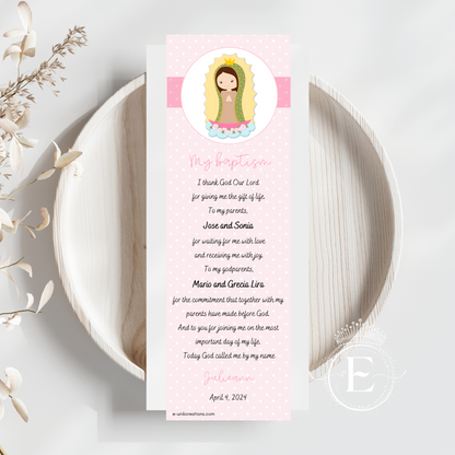Virgencita Our Lady Of Guadalupe Baptism Bookmark Favors