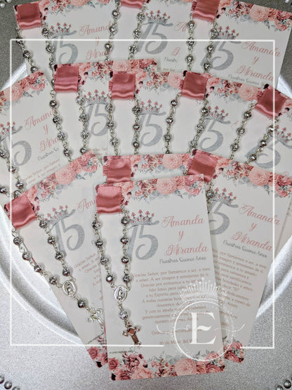 Floral Pink Roses Rosary Favors
