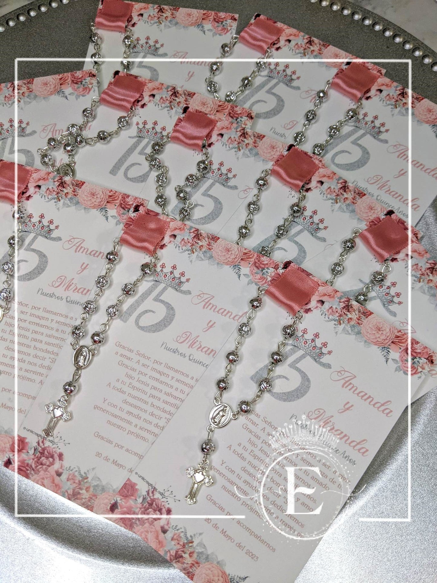 Floral Pink Roses Rosary Favors